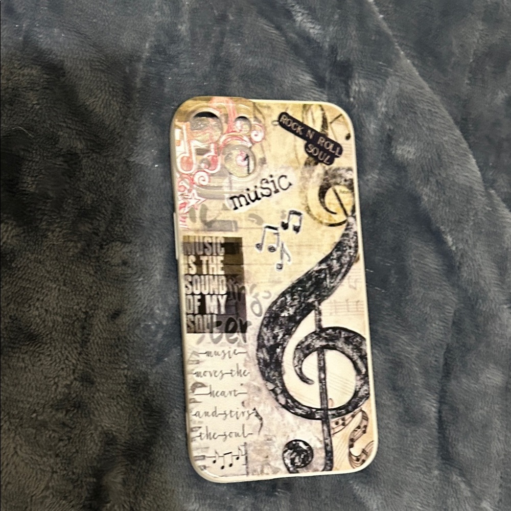 iPhone 14 Music-Themed Protective Phone Case - Cream/Black